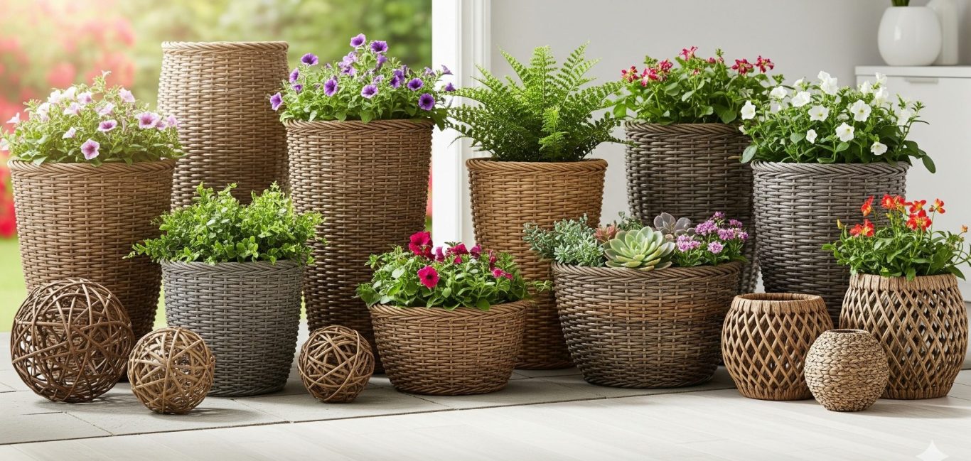 Rattan-Körbe, Übertöpfe, Gefäße