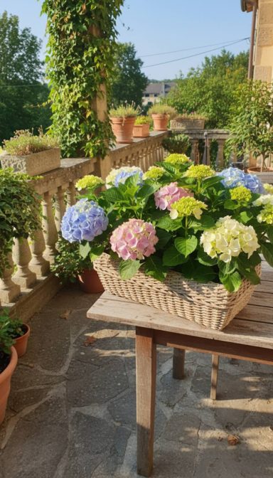 Rattan-Übertopf für den Balkon